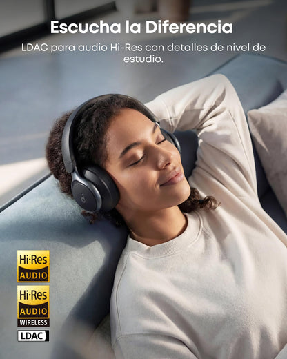 Soundcore by Anker Space One Audífonos Inalámbricos Diadema con Cancelación Activa Adaptativa, Reducción de Voz 2X más Fuerte, Audio Hi-Res, LDAC, hasta 40h, para Juegos, Gamer, Regalos para mamá