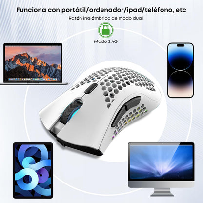 K SNAKE Ratón Ergonómico para Juegos con dpi Ajustable 800/1200/3000, Mouse Gamer Inalámbrico, Iluminación Chroma RGB, Bm600 (Blanco)