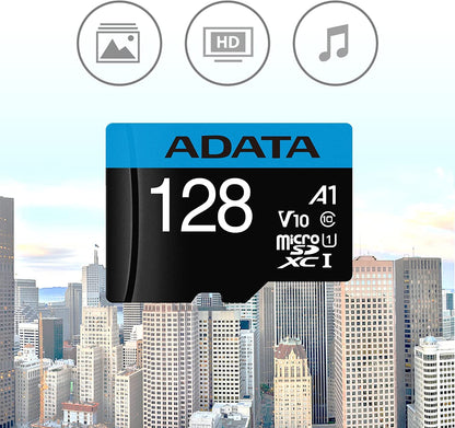 ADATA 128 GB Tarjeta de Memoria Micro SDXC con Adaptador Color Negro con Azul A1 (Clase 10)