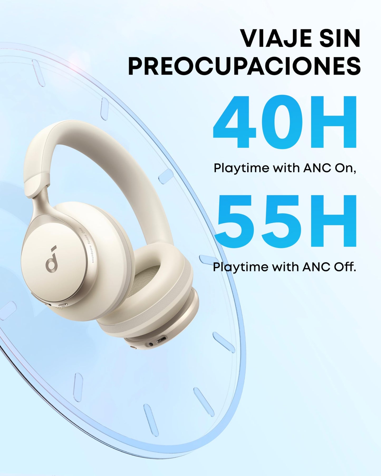 Soundcore by Anker Space One Audífonos Inalámbricos Diadema con Cancelación Activa Adaptativa, Reducción de Voz 2X más Fuerte, Audio Hi-Res, LDAC, hasta 40h, para Juegos, Gamer