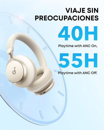 Soundcore by Anker Space One Audífonos Inalámbricos Diadema con Cancelación Activa Adaptativa, Reducción de Voz 2X más Fuerte, Audio Hi-Res, LDAC, hasta 40h, para Juegos, Gamer