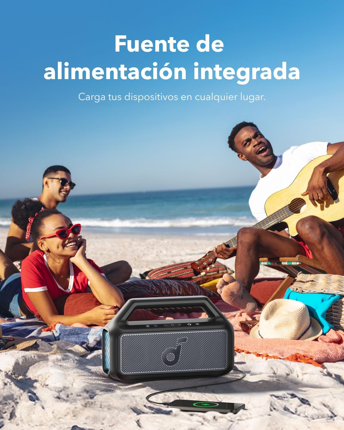 Soundcore by Anker Boom 2 Bocina Bluetooth Portatil, Hasta 24h de Reproducción, Potencia 80W RMS con BassUp, Sincroniza +100 Altavoces, IPX7 Flotante, Altavoz Inalámbrico, Party Box, Regalos para mamá