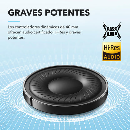 Soundcore by Anker Q20i Audifonos Inalambricos Diadema, hasta 60h Reproducción, Carga Rápida, Cancelación Activa de Ruido, Hi-Res, Bajos Potentes, Modo Transparencia, para Juegos, Gamer
