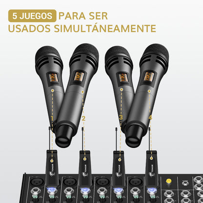 TONOR Micrófono Inalámbrico, Sistema de Micrófono Dinamico de Mano Inalámbrico de Metal UHF con Receptor Recargable, Salida de 1/4" para Amplificador, Sistema PA, Máquina de Karaoke, 60m, Gris
