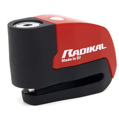 RADIKAL RK6 Candado Moto Disco Alarma 120db ON/OFF, Warning Avisador, Módulo Remplazable Impermeable, Pila Litio, Universal Motos Scooters Bicicletas Patinetes, Antirrobo Pinza Disco Freno