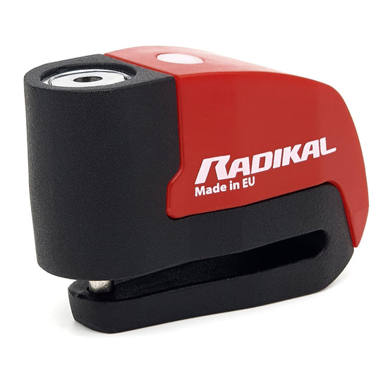 RADIKAL RK6 Candado Moto Disco Alarma 120db ON/OFF, Warning Avisador, Módulo Remplazable Impermeable, Pila Litio, Universal Motos Scooters Bicicletas Patinetes, Antirrobo Pinza Disco Freno