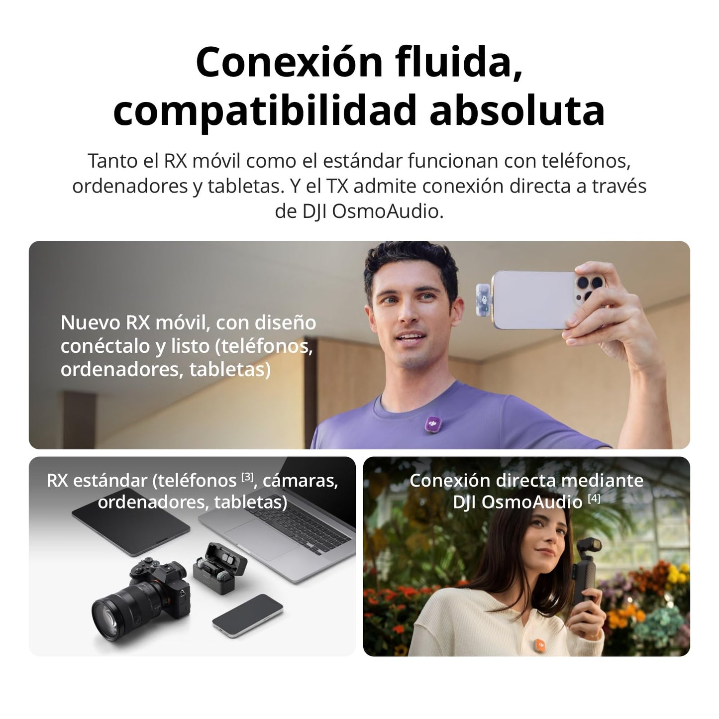 dji Mic Mini 2 (2 TX + 1 RX móvil + Estuche de Carga), micrófono inalámbrico para móvil iPhone 17/16/15 y Android/Tableta/PC, conectar y Listo, batería de 90 h, transmisión hasta 300 m, Vlogs