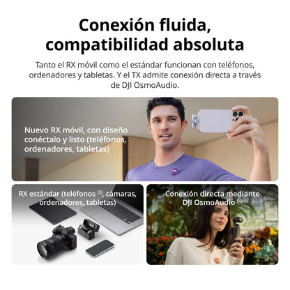 dji Mic Mini 2 (2 TX + 1 RX móvil + Estuche de Carga), micrófono inalámbrico para móvil iPhone 17/16/15 y Android/Tableta/PC, conectar y Listo, batería de 90 h, transmisión hasta 300 m, Vlogs