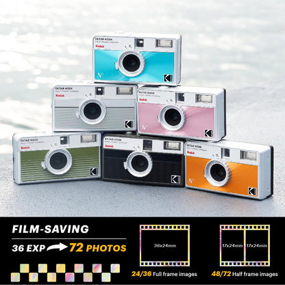 Kodak - EKTAR H35N - Cámara de película de Medio fotograma, 35 mm, sin Enfoque, Modo Bulb, Filtro de Estrellas Incorporado, Objetivo Revestido (película y Pila AAA no Incluidas) - Verde a Rayas