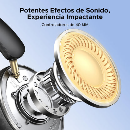 UGREEN Audífonos Inalámbricos Diadema con Micrófono, Auriculares Bluetooth 5.4 40mm Controladores, Audífonos Gamer 243g Ligero Cómodo de Llevar, 80 Horas de Reproducción,Conexión de 2 Dispositivos