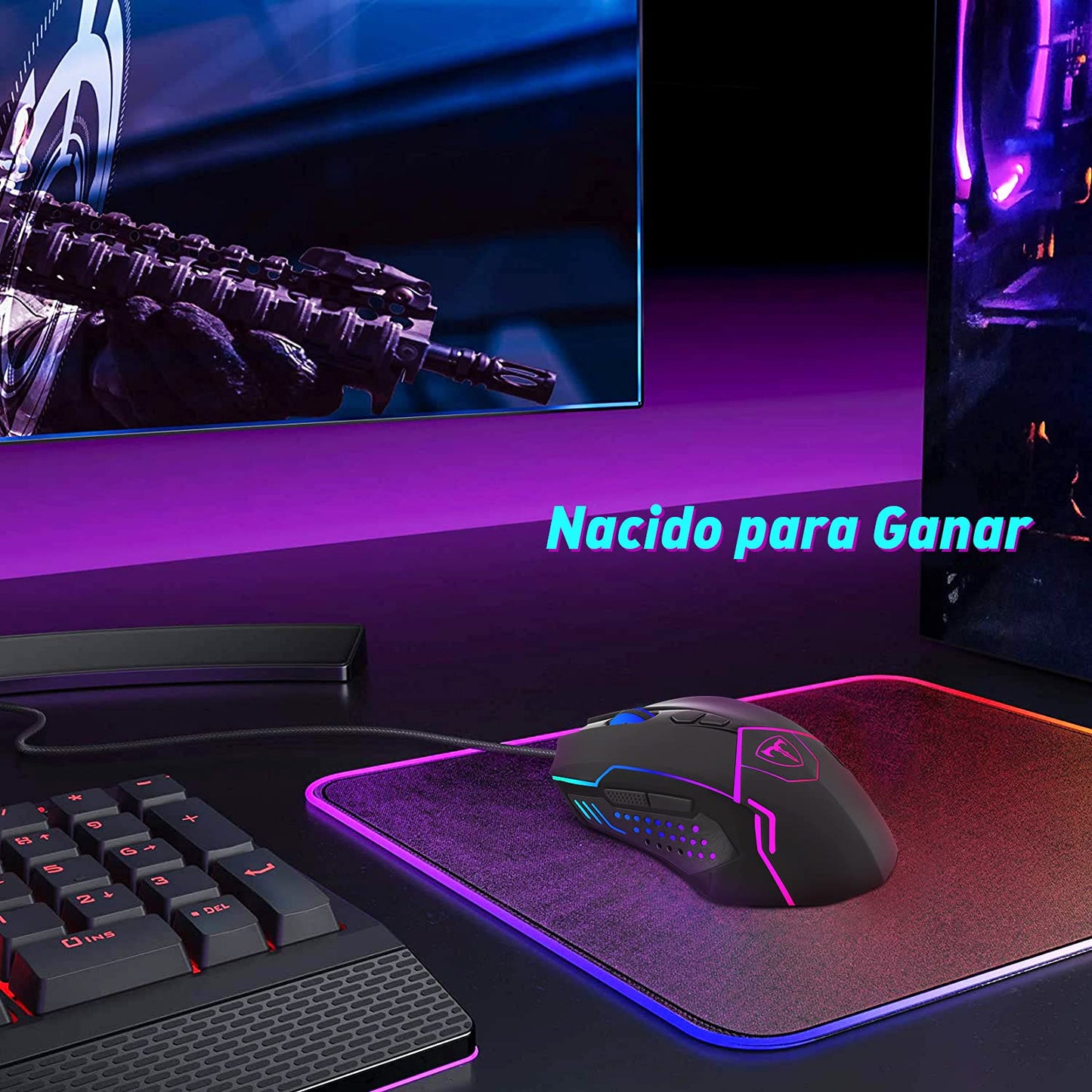 TERPORT S709 Mouse Gaming de RGB Programable, Ratón Gamer Alambrico Ergonómico, Hasta 7200 DPI con 5 Ajustable Niveles, Ratón con 7 Botones y RGB Retroiluminación, Mouse Alambrico para Win y Mac,Negro