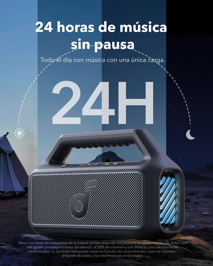 Soundcore by Anker Boom 2 Bocina Bluetooth Portatil, Hasta 24h de Reproducción, Potencia 80W RMS con BassUp, Sincroniza +100 Altavoces, IPX7 Flotante, Altavoz Inalámbrico, Party Box, Regalos para mamá
