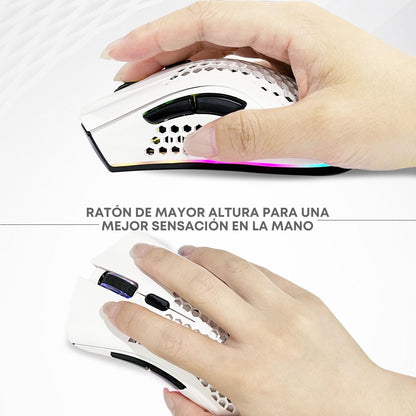 K SNAKE Ratón Ergonómico para Juegos con dpi Ajustable 800/1200/3000, Mouse Gamer Inalámbrico, Iluminación Chroma RGB, Bm600 (Blanco)