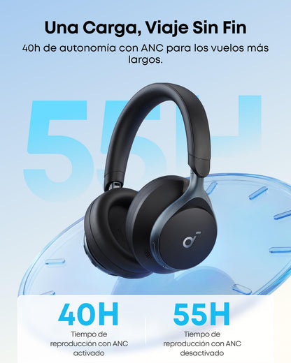 Soundcore by Anker Space One Audífonos Inalámbricos Diadema con Cancelación Activa Adaptativa, Reducción de Voz 2X más Fuerte, Audio Hi-Res, LDAC, hasta 40h, para Juegos, Gamer, Regalos para mamá