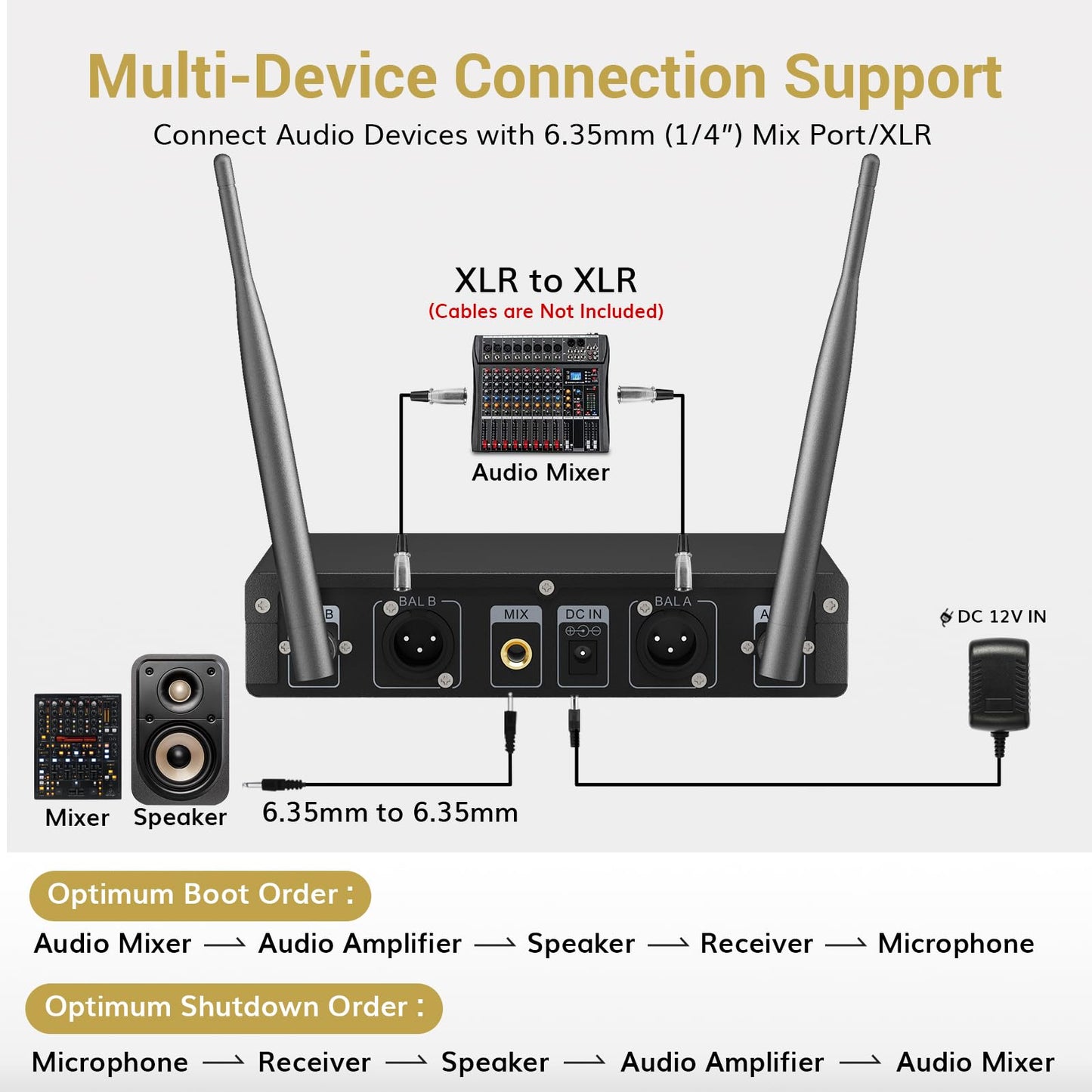 TONOR Micrófono Inalámbrico Dual Sistema de Micrófono Inalámbrico de Mano Profesional UHF, Set KTV Hogar para Karaoke, DJ, Fiesta, 60 Metros, TW820, Plateado