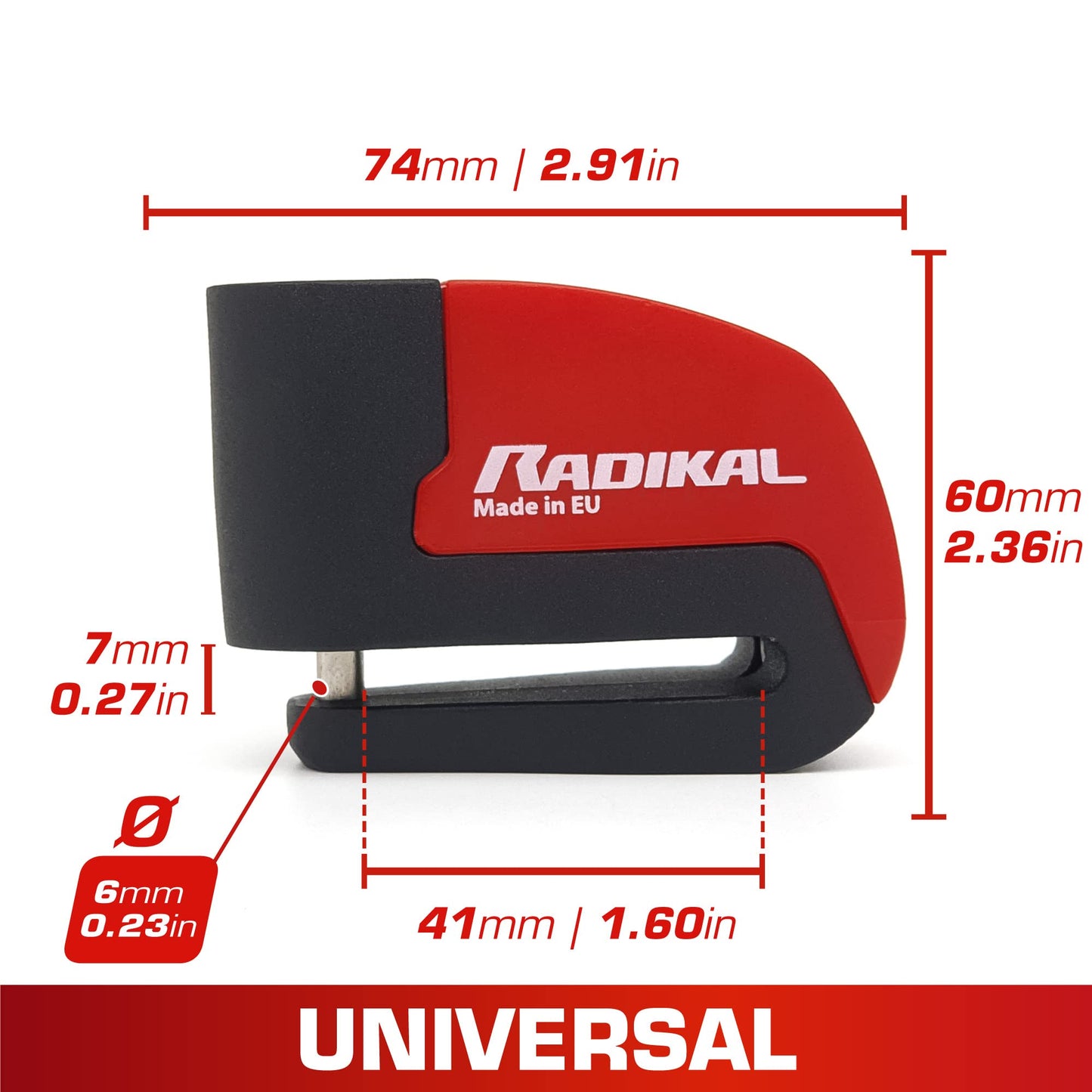 RADIKAL RK6 Candado Moto Disco Alarma 120db ON/OFF, Warning Avisador, Módulo Remplazable Impermeable, Pila Litio, Universal Motos Scooters Bicicletas Patinetes, Antirrobo Pinza Disco Freno