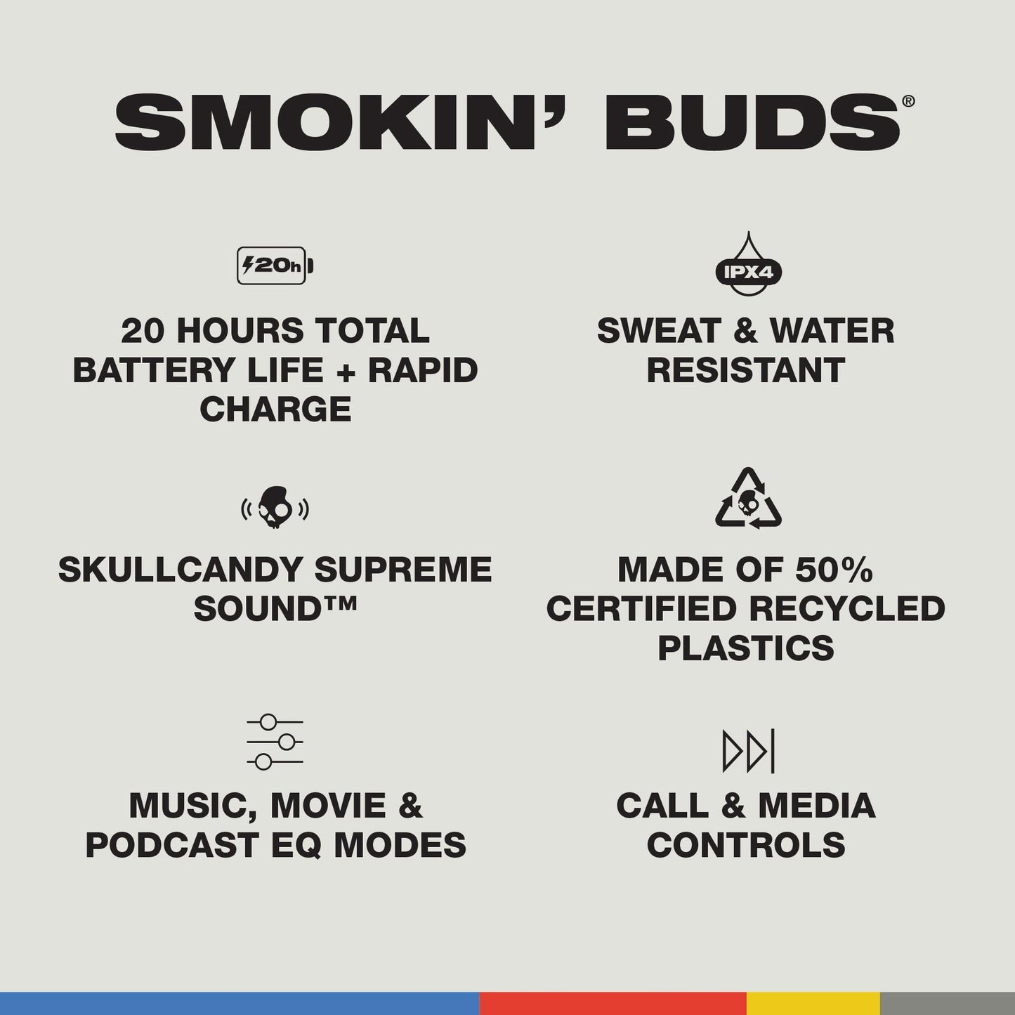 Skullcandy Auriculares In-Ear Smokin Buds Inalámbricos 20h Negro