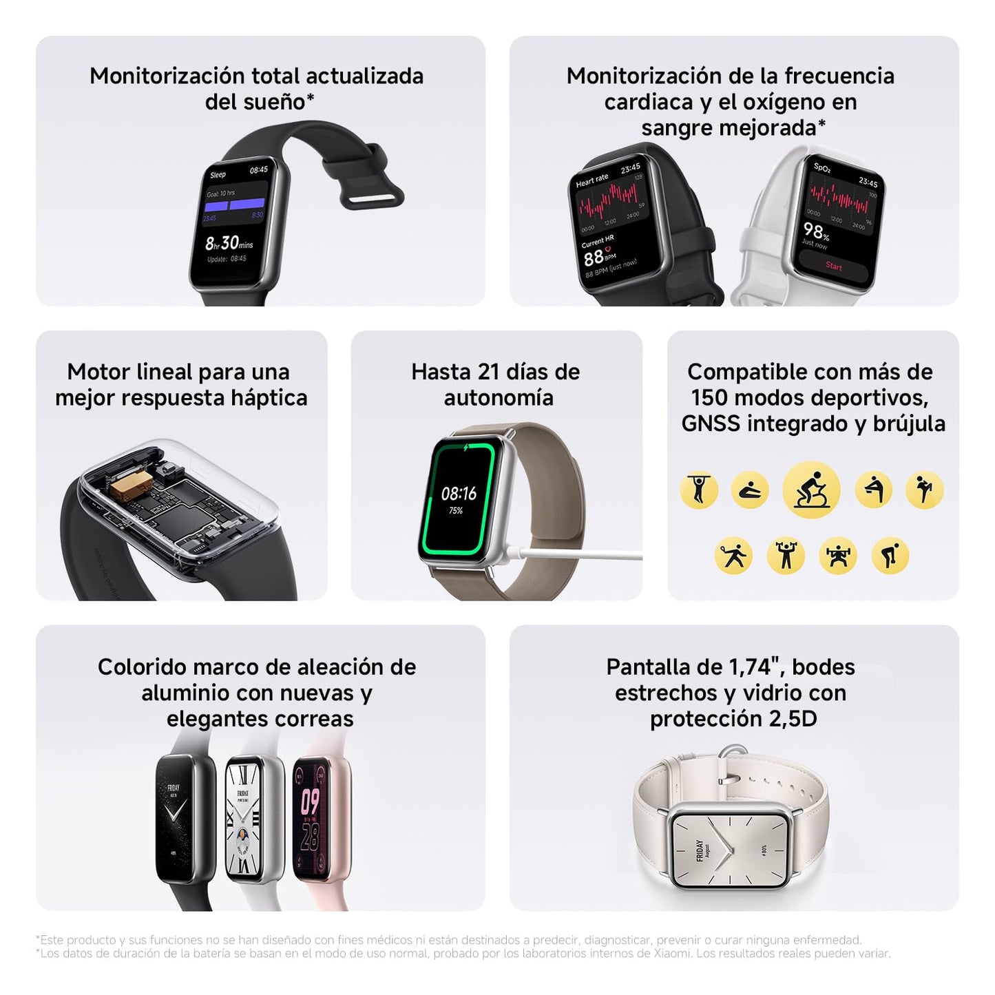 XIAOMI Band 9 Pro Smartwatch Negro - hasta 21 días de Batería, Pantalla AMOLED de 1.74", Compatible con Android y iOS, Marco de Aluminio, GPS y Brújula incorporados, +150 Modos de Entrenamiento