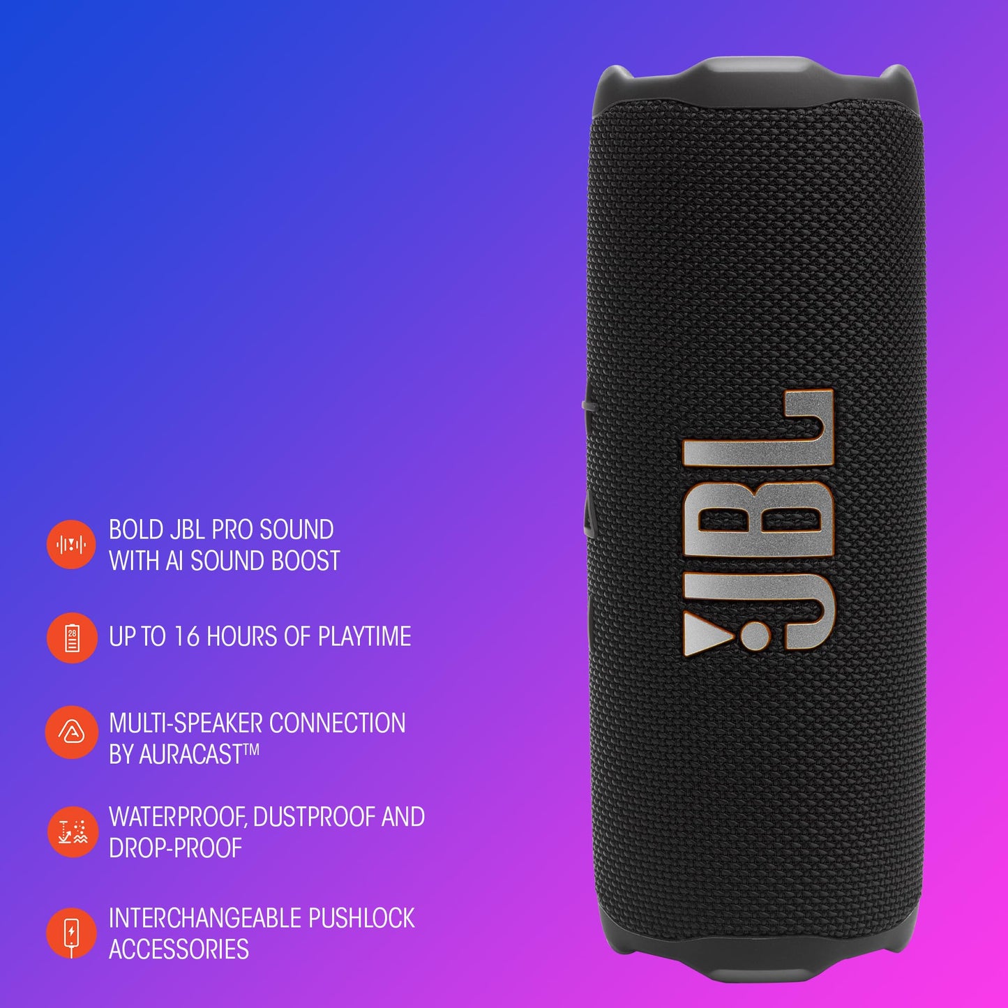 JBL Bocina Portátil Flip 7 Bluetooth Resistente Agua Negro