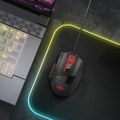 TERPORT S700 Mouse Gaming Alámbrico, Mouse Gamer con 18 Botones Programables, 16KDPI con 5 Niveles Ajustables, Iluminación RGB, Ratón Juegos con Peso Ajustable para Mano Media/Grande, para Win/Mac