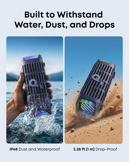 Soundcore by Anker Boom 3i Bocina Bluetooth Portatil, hasta 16h, 50W Potencia, IP68 Flotante Resistente Agua Salada, BassUp 2.0, Bluetooth 5.3, Ideal para Pesca, Camping Exteriores