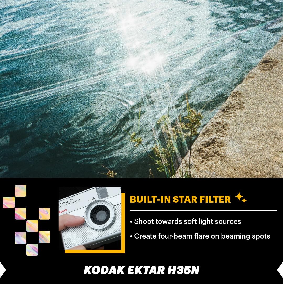 Kodak - EKTAR H35N - Cámara de película de Medio fotograma, 35 mm, sin Enfoque, Modo Bulb, Filtro de Estrellas Incorporado, Objetivo Revestido (película y Pila AAA no Incluidas) - Verde a Rayas