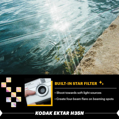 Kodak - EKTAR H35N - Cámara de película de Medio fotograma, 35 mm, sin Enfoque, Modo Bulb, Filtro de Estrellas Incorporado, Objetivo Revestido (película y Pila AAA no Incluidas) - Verde a Rayas