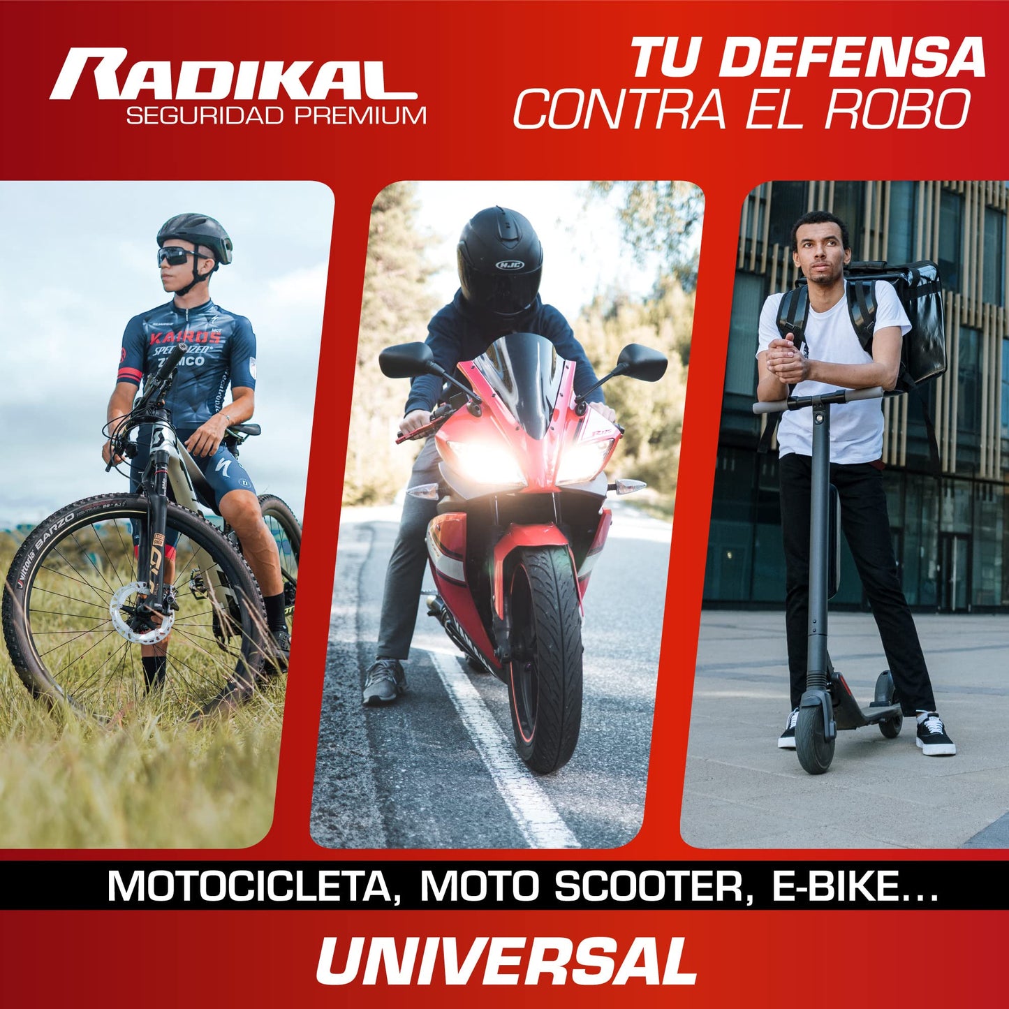 RADIKAL RK6 Candado Moto Disco Alarma 120db ON/OFF, Warning Avisador, Módulo Remplazable Impermeable, Pila Litio, Universal Motos Scooters Bicicletas Patinetes, Antirrobo Pinza Disco Freno