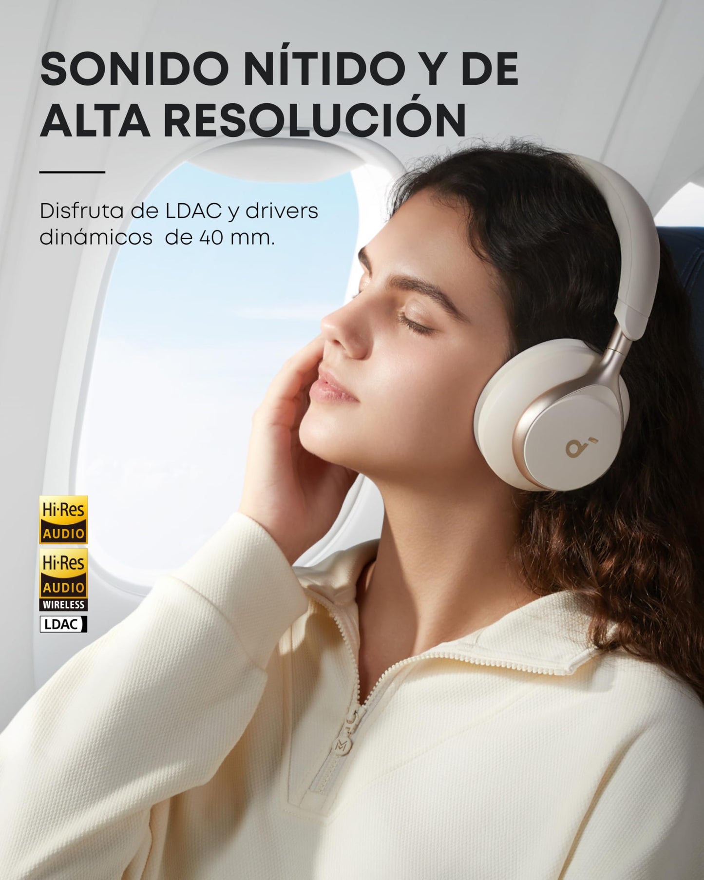Soundcore by Anker Space One Audífonos Inalámbricos Diadema con Cancelación Activa Adaptativa, Reducción de Voz 2X más Fuerte, Audio Hi-Res, LDAC, hasta 40h, para Juegos, Gamer