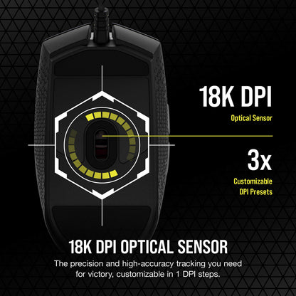 Corsair KATAR PRO XT Ratón de Juego FPS Ultraligero con Cable - 18,000 DPI - Forma Simétrica Compacta - Botones Quickstrike - Compatible con iCUE - PC, Mac, PS5, PS4, Xbox - Negro