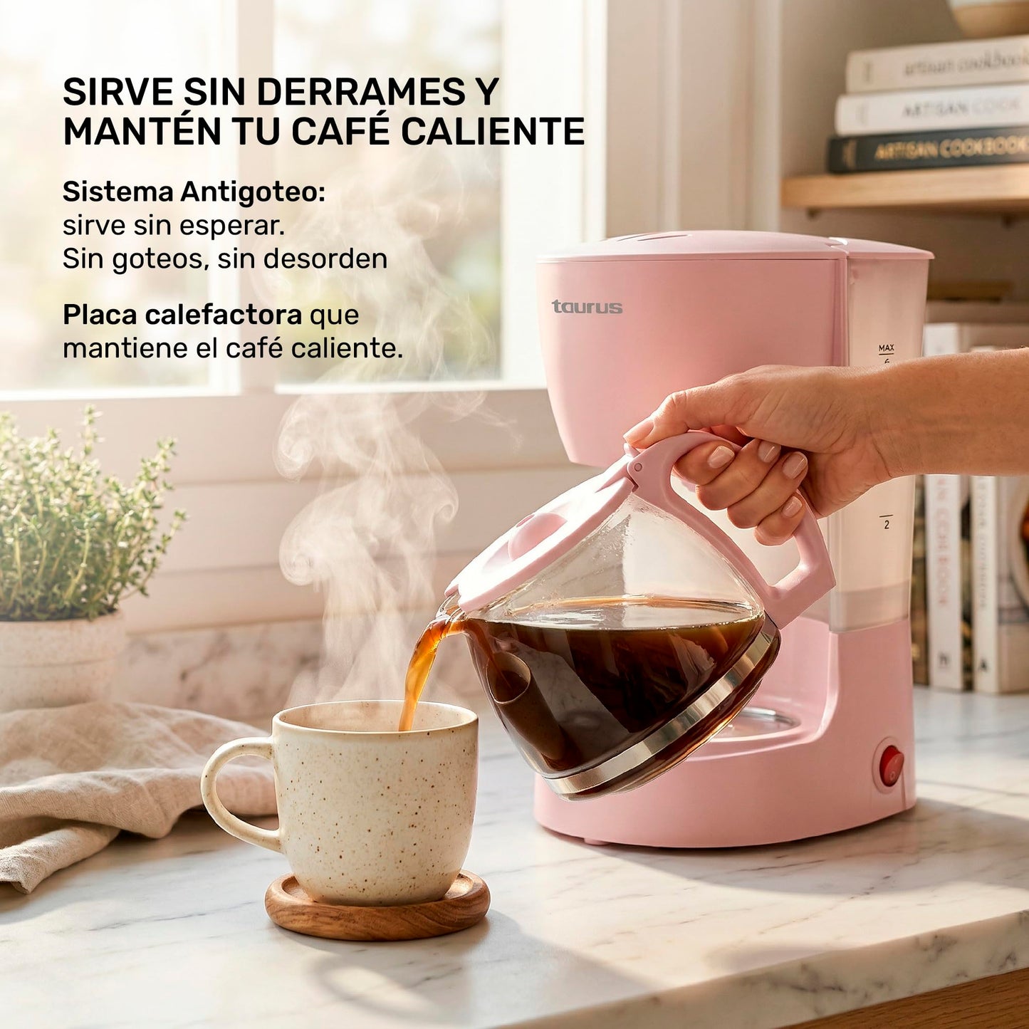 Taurus Cafetera Coffee Max 6 Ribbon Filtro Reutilizable Antigoteo Rosa