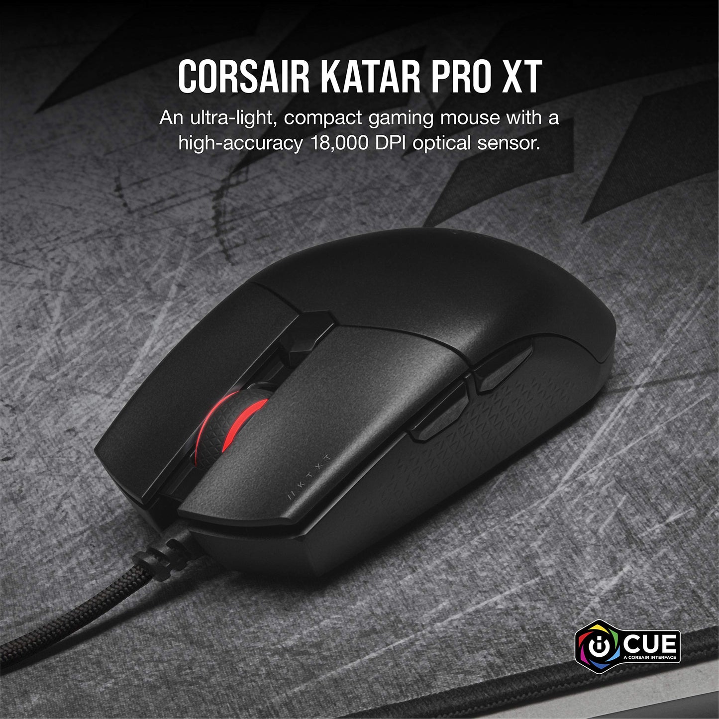 Corsair KATAR PRO XT Ratón de Juego FPS Ultraligero con Cable - 18,000 DPI - Forma Simétrica Compacta - Botones Quickstrike - Compatible con iCUE - PC, Mac, PS5, PS4, Xbox - Negro