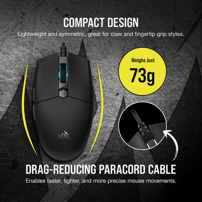 Corsair KATAR PRO XT Ratón de Juego FPS Ultraligero con Cable - 18,000 DPI - Forma Simétrica Compacta - Botones Quickstrike - Compatible con iCUE - PC, Mac, PS5, PS4, Xbox - Negro
